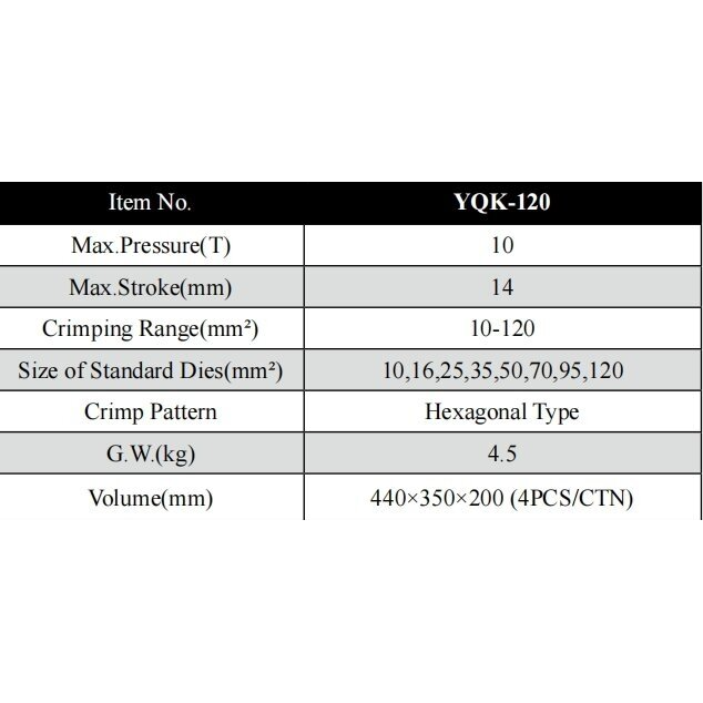 Kraštų užspaudimo įrankis hidraulinis 10t, 10-120mm² 1 Kraštų užspaudimo įrankis hidraulinis 10t, 10-120mm² 1