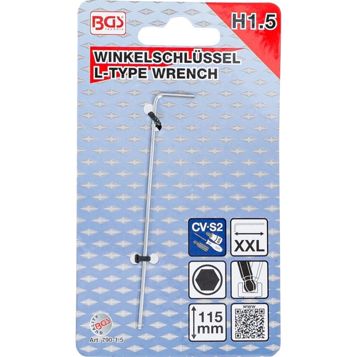 L tipo raktas | ilgiausias tipas | hex šešiakampis / hex šešiakampis su šarnyru | 1,5 mm BGS 2
