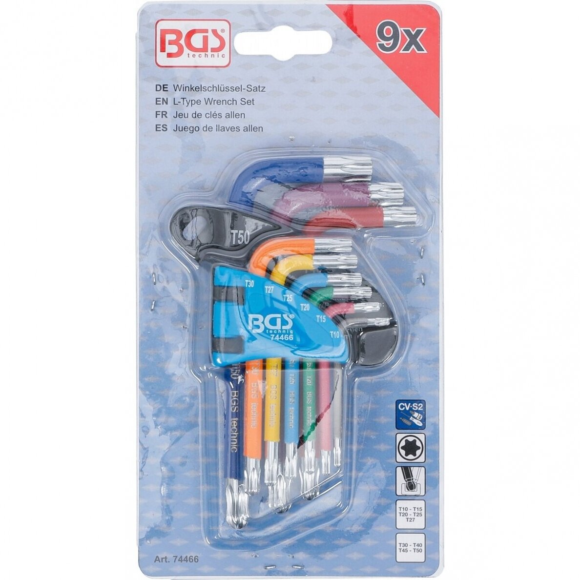 L tipo raktų rinkinys daugiaspalviai šarnyriniai T-Star (Torx) T10 - T50 9 vnt. 2