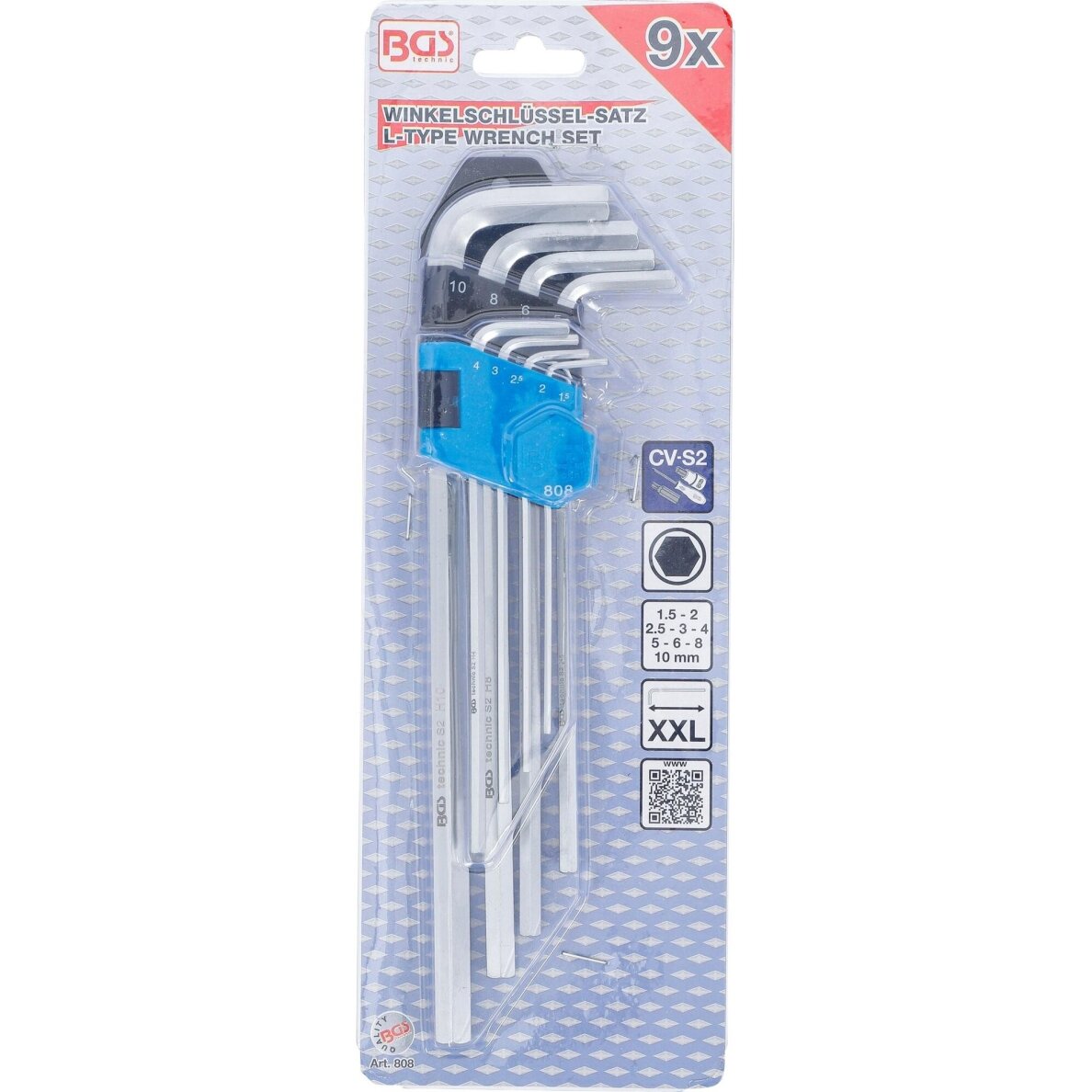 L tipo raktų rinkinys | ilgas tipas | hex šešiakampis 1,5 - 10 mm | 9 vnt. BGS 3 L tipo raktų rinkinys | ilgas tipas | hex šešiakampis 1,5 - 10 mm | 9 vnt. BGS 3