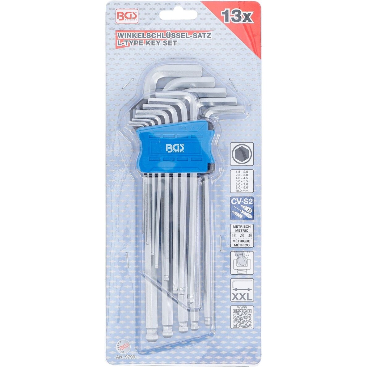 L tipo raktų rinkinys | ilgas tipas | hex šešiakampis / hex šešiakampis su šarnyru | 1,5 - 10 mm | 13 vnt. BGS 3 L tipo raktų rinkinys | ilgas tipas | hex šešiakampis / hex šešiakampis su šarnyru | 1,5 - 10 mm | 13 vnt. BGS 3