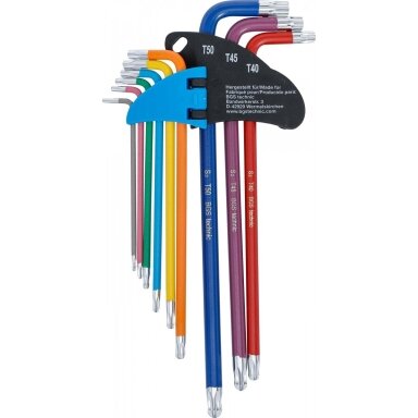 L tipo raktų rinkinys daugiaspalviai šarnyriniai labai ilgi T-Star (Torx) T10 - T50 9 vnt.