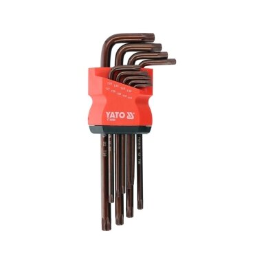 L tipo raktų rinkinys | S2 | T-Star (Torx) su skylėm T10 - T50 | 9 vnt YATO L tipo raktų rinkinys | S2 | T-Star (Torx) su skylėm T10 - T50 | 9 vnt YATO