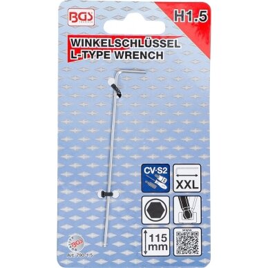 L tipo raktas | ilgiausias tipas | hex šešiakampis / hex šešiakampis su šarnyru | 1,5 mm BGS 2