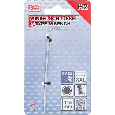 L tipo raktas | ilgiausias tipas | hex šešiakampis / hex šešiakampis su šarnyru | 2.0 mm BGS 2