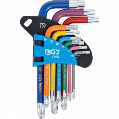 L tipo raktų rinkinys daugiaspalviai šarnyriniai T-Star (Torx) T10 - T50 9 vnt. L tipo raktų rinkinys daugiaspalviai šarnyriniai T-Star (Torx) T10 - T50 9 vnt.