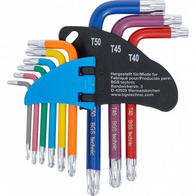 L tipo raktų rinkinys daugiaspalviai šarnyriniai T-Star (Torx) T10 - T50 9 vnt. 1