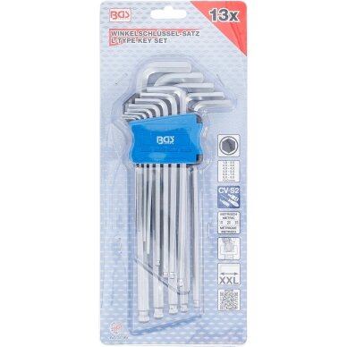 L tipo raktų rinkinys | ilgas tipas | hex šešiakampis / hex šešiakampis su šarnyru | 1,5 - 10 mm | 13 vnt. BGS 3 L tipo raktų rinkinys | ilgas tipas | hex šešiakampis / hex šešiakampis su šarnyru | 1,5 - 10 mm | 13 vnt. BGS 3