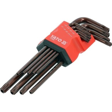 L tipo raktų rinkinys | S2 | T-Star (Torx) su skylėm T10 - T50 | 9 vnt YATO 1 L tipo raktų rinkinys | S2 | T-Star (Torx) su skylėm T10 - T50 | 9 vnt YATO 1