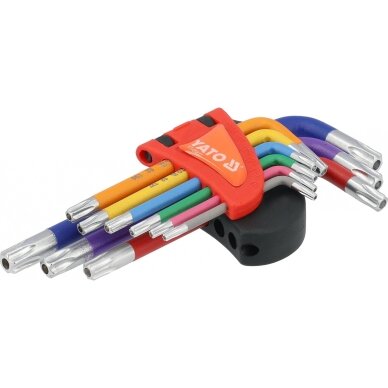 L tipo raktų rinkinys | spalvoti / S2 | T-Star (Torx) / T10 - T50 | 9 vnt. YATO 2