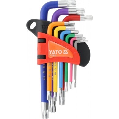 L tipo raktų rinkinys | spalvoti / S2 | T-Star (Torx) / T10 - T50 | 9 vnt. YATO