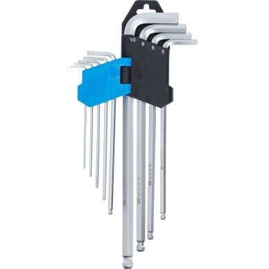 L-tipo šešiakampių raktų rinkinys, ilgas tipas, hex šešiakampis su šarnyru 1,5-10mm 9vnt. BGS 2 L-tipo šešiakampių raktų rinkinys, ilgas tipas, hex šešiakampis su šarnyru 1,5-10mm 9vnt. BGS 2