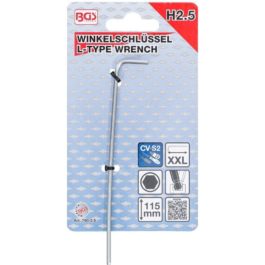 L tipo raktas | ilgiausias tipas | hex šešiakampis / hex šešiakampis su šarnyru | 2.5 mm BGS 2