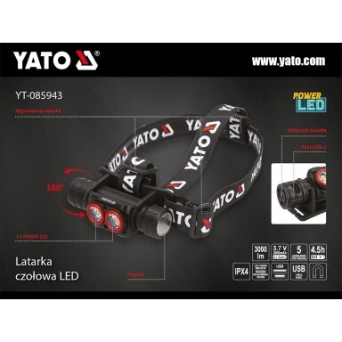 Lempa dedama ant galvos | 3000 lm AKU  YT-085943
