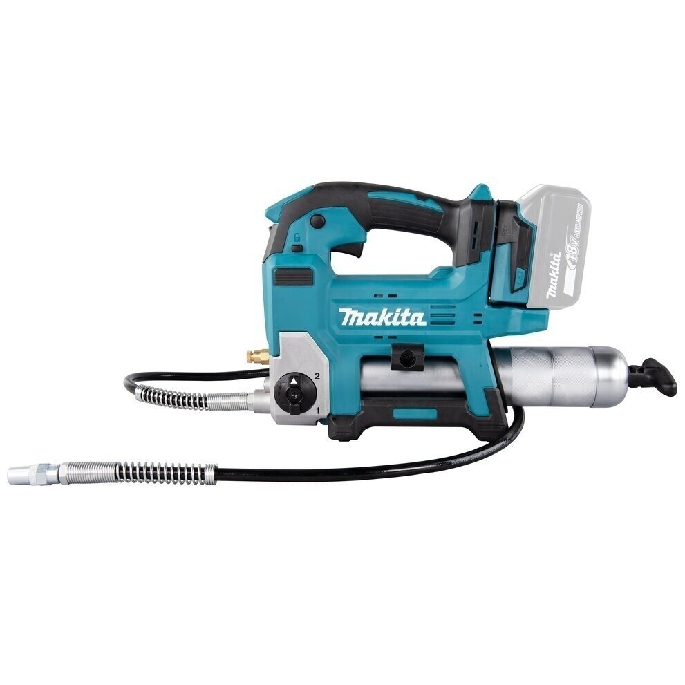 Makita DGP180Z Akumuliatorinis tepimo presas su 1,2m žarna 18V, 410g, 690 bar 1 Makita DGP180Z Akumuliatorinis tepimo presas su 1,2m žarna 18V, 410g, 690 bar 1