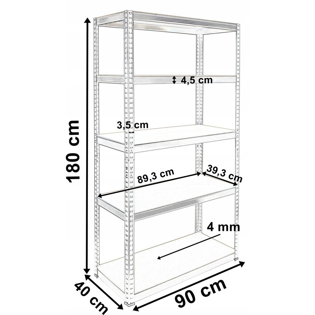 Metalinis sandėliavimo stelažas 180x90x40 5 lentynos DEDRA N1410 5