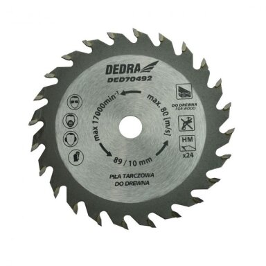 Medienos pjovimo diskas 89x10mm DEDRA 24T Medienos pjovimo diskas 89x10mm DEDRA 24T