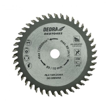 Medienos pjovimo diskas 89x10mm DEDRA 42T Medienos pjovimo diskas 89x10mm DEDRA 42T