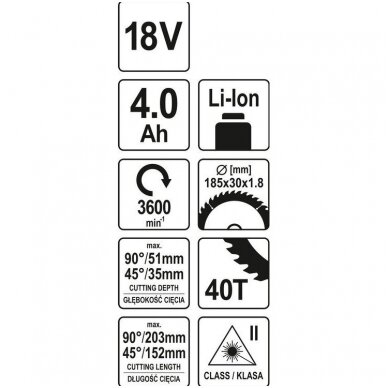 Medžio pjovimo staklės akumuliatorinės YATO 185mm 1-18V 4,0Ah + Pakrovėjas 8 Medžio pjovimo staklės akumuliatorinės YATO 185mm 1-18V 4,0Ah + Pakrovėjas 8