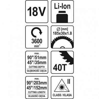 Akumuliatorinis skersinio pjovimo pjūklas 18V, 185mm YATO (be akumuliatoriaus ir pakrovėjo) 6 Akumuliatorinis skersinio pjovimo pjūklas 18V, 185mm YATO (be akumuliatoriaus ir pakrovėjo) 6