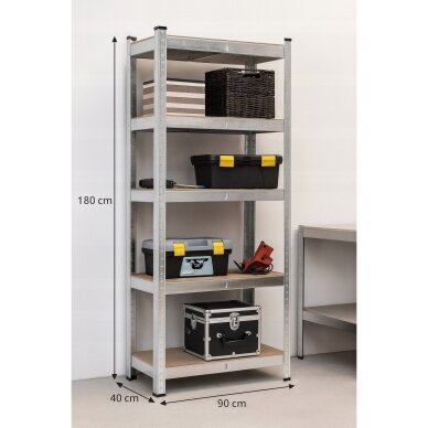 Metalinis sandėliavimo stelažas 180x90x40 5 lentynos DEDRA N1410 4 Metalinis sandėliavimo stelažas 180x90x40 5 lentynos DEDRA N1410 4