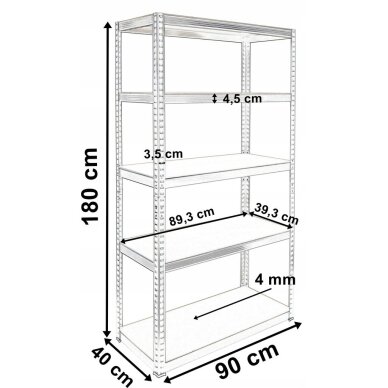 Metalinis sandėliavimo stelažas 180x90x40 5 lentynos DEDRA N1410 5