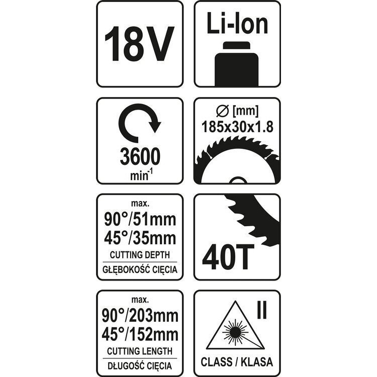 Akumuliatorinis skersinio pjovimo pjūklas 18V, 185mm YATO (be akumuliatoriaus ir pakrovėjo) 6 Akumuliatorinis skersinio pjovimo pjūklas 18V, 185mm YATO (be akumuliatoriaus ir pakrovėjo) 6