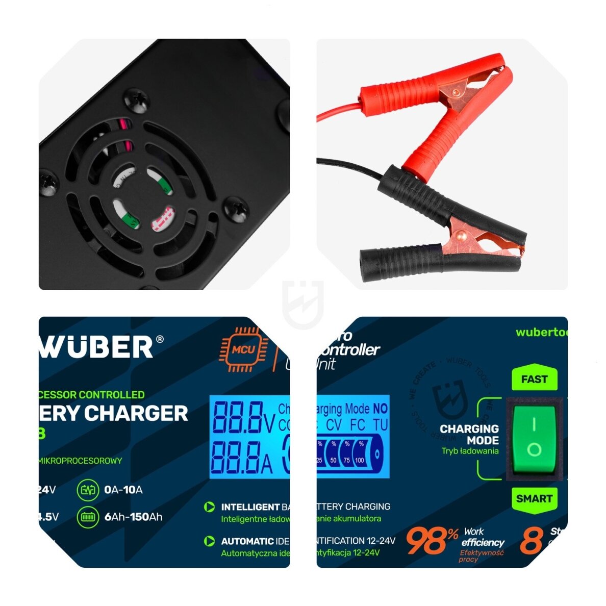 Mikroprocesorinis automobilio akumuliatoriaus įkroviklis 10 A 6-150 Ah 2-24 V WUBER 11