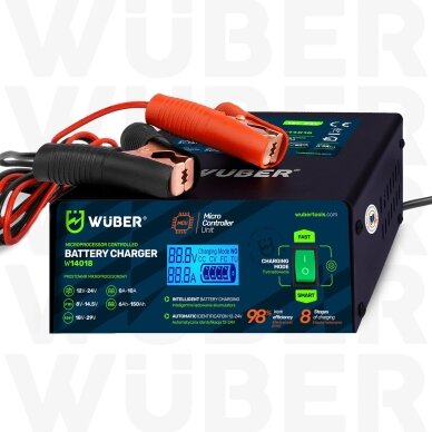 Mikroprocesorinis automobilio akumuliatoriaus įkroviklis 10 A 6-150 Ah 2-24 V WUBER 1 Mikroprocesorinis automobilio akumuliatoriaus įkroviklis 10 A 6-150 Ah 2-24 V WUBER 1