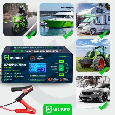 Mikroprocesorinis automobilio akumuliatoriaus įkroviklis 10 A 6-150 Ah 2-24 V WUBER 5