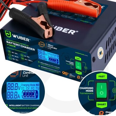 Mikroprocesorinis automobilio akumuliatoriaus įkroviklis 10 A 6-150 Ah 2-24 V WUBER 6