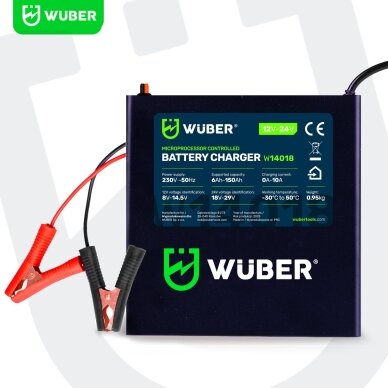 Mikroprocesorinis automobilio akumuliatoriaus įkroviklis 10 A 6-150 Ah 2-24 V WUBER 8 Mikroprocesorinis automobilio akumuliatoriaus įkroviklis 10 A 6-150 Ah 2-24 V WUBER 8