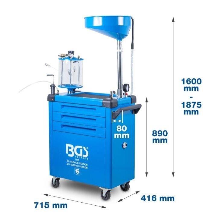Mobili alyvos keitimo stotelė | su 3 stalčių spintele | su filtro raktais | 70L BGS 1 Mobili alyvos keitimo stotelė | su 3 stalčių spintele | su filtro raktais | 70L BGS 1