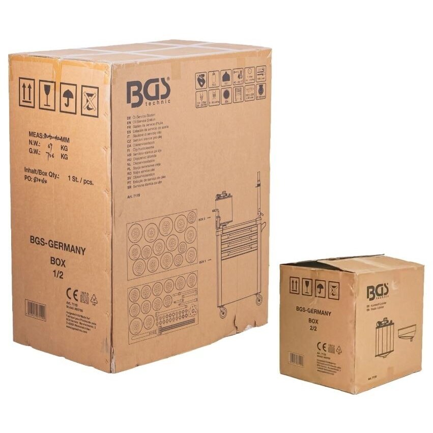 Mobili alyvos keitimo stotelė | su 3 stalčių spintele | su filtro raktais | 70L BGS 8 Mobili alyvos keitimo stotelė | su 3 stalčių spintele | su filtro raktais | 70L BGS 8