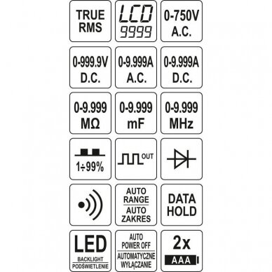Multimetras TRUE RMS 9999 AUTO LCD YATO YT-73089 5