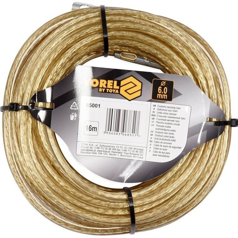 Muitinės plombavimo trosas plieninis, su antgaliais 6mm x 16m 2 Muitinės plombavimo trosas plieninis, su antgaliais 6mm x 16m 2