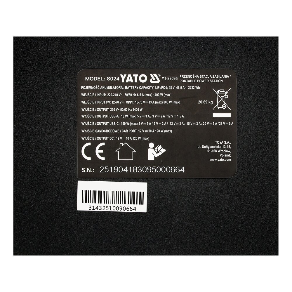 Nešiojama maitinimo stotis | 2400W | 2232WH YATO 4 Nešiojama maitinimo stotis | 2400W | 2232WH YATO 4