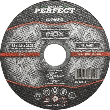 Pjovimo diskas nerūdijančiam plienui Inox STALCO PERFECT 125x1,0mm Pjovimo diskas nerūdijančiam plienui Inox STALCO PERFECT 125x1,0mm