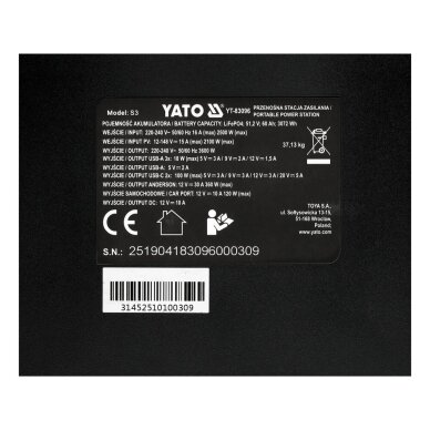Nešiojama maitinimo stotis | 3600W | 3072WH YATO 12 Nešiojama maitinimo stotis | 3600W | 3072WH YATO 12
