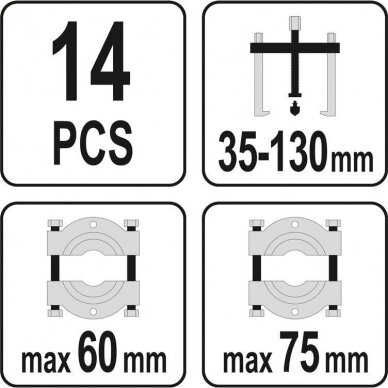 Nuėmėjų komplektas + tiltas ir kojelės 14vnt. YATO YT-06412 4 Nuėmėjų komplektas + tiltas ir kojelės 14vnt. YATO YT-06412 4