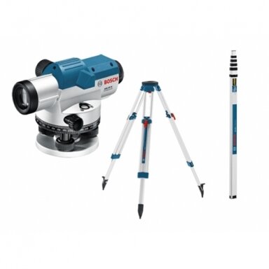 Optinis nivelyras Bosch GOL 26 D Professional + stovas BT160 + liniuotė GR500 Optinis nivelyras Bosch GOL 26 D Professional + stovas BT160 + liniuotė GR500