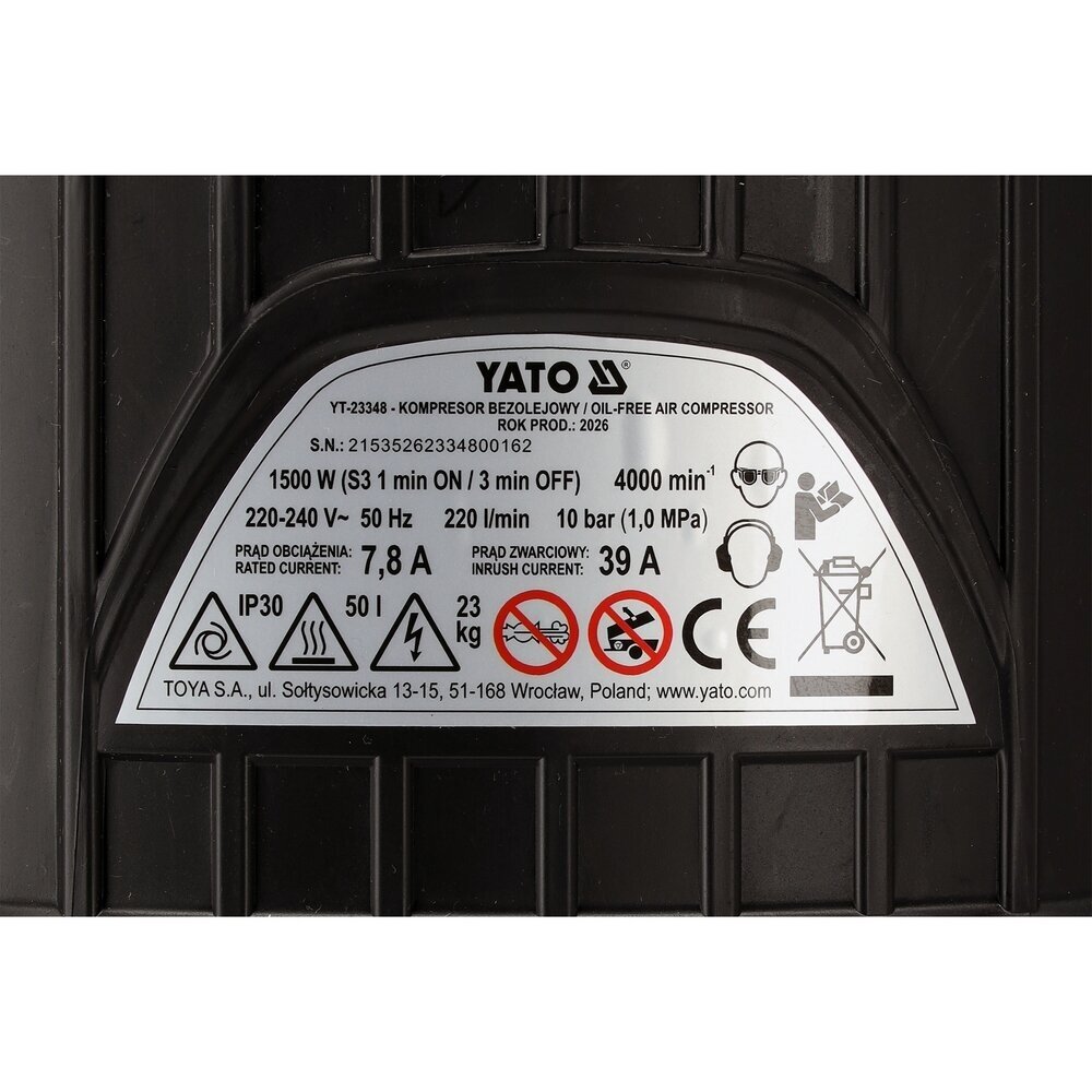 Oro kompresorius | betepalinis | 50 L | 1500W YATO 9 Oro kompresorius | betepalinis | 50 L | 1500W YATO 9