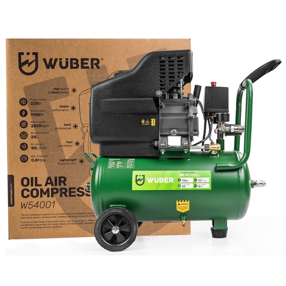 Oro kompresorius 24L, 8 BAR – 90 l/min, 1100W Wuber W54001 5
