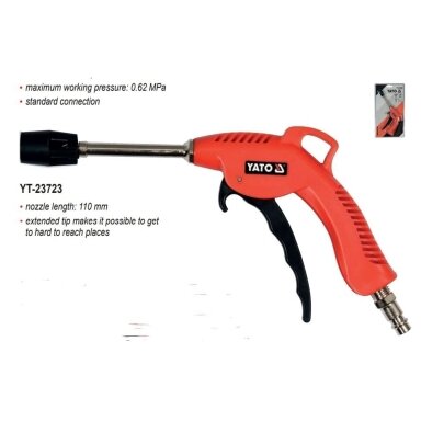Oro prapūtimo pistoletas su turbo purkštuku 110mm YATO Oro prapūtimo pistoletas su turbo purkštuku 110mm YATO