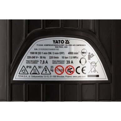 Oro kompresorius | betepalinis | 50 L | 1500W YATO 9 Oro kompresorius | betepalinis | 50 L | 1500W YATO 9