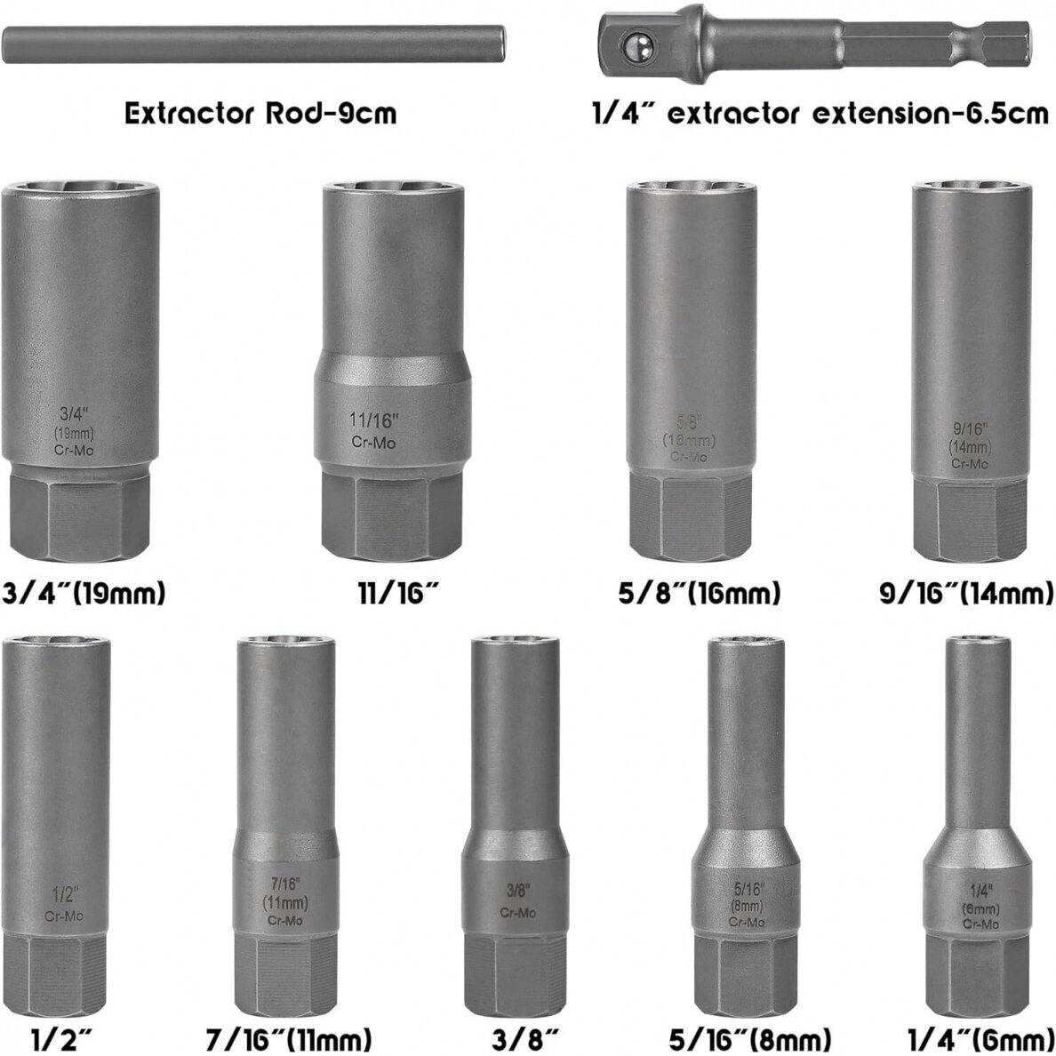 Pažeistų veržlių atsukėjų rinkinys 3/8" 11 vnt (6–19 mm) | 3 Pažeistų veržlių atsukėjų rinkinys 3/8" 11 vnt (6–19 mm) | 3