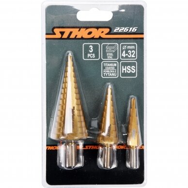 Pakopiniai grąžtai skylės praplatinimui 4-32 mm 3 vnt. 2 Pakopiniai grąžtai skylės praplatinimui 4-32 mm 3 vnt. 2