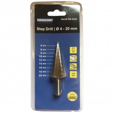 Pakopinis grąžtas skylės praplatinimui 4-20mm Essen Tools EB-4343 4 Pakopinis grąžtas skylės praplatinimui 4-20mm Essen Tools EB-4343 4