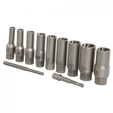 Pažeistų veržlių atsukėjų rinkinys 3/8" 11 vnt (6–19 mm) | 1 Pažeistų veržlių atsukėjų rinkinys 3/8" 11 vnt (6–19 mm) | 1