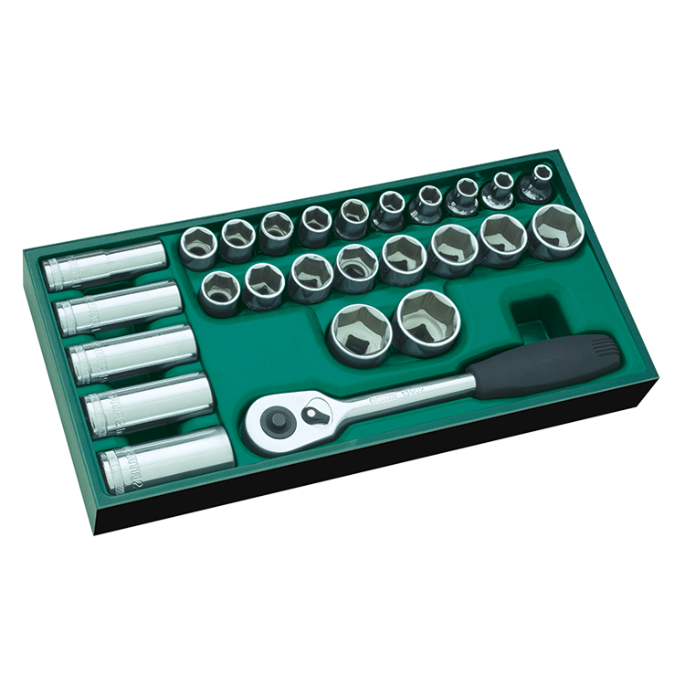 Padėklas Galvučių rinkinys 1/2" 26vnt. SATA Padėklas Galvučių rinkinys 1/2" 26vnt. SATA